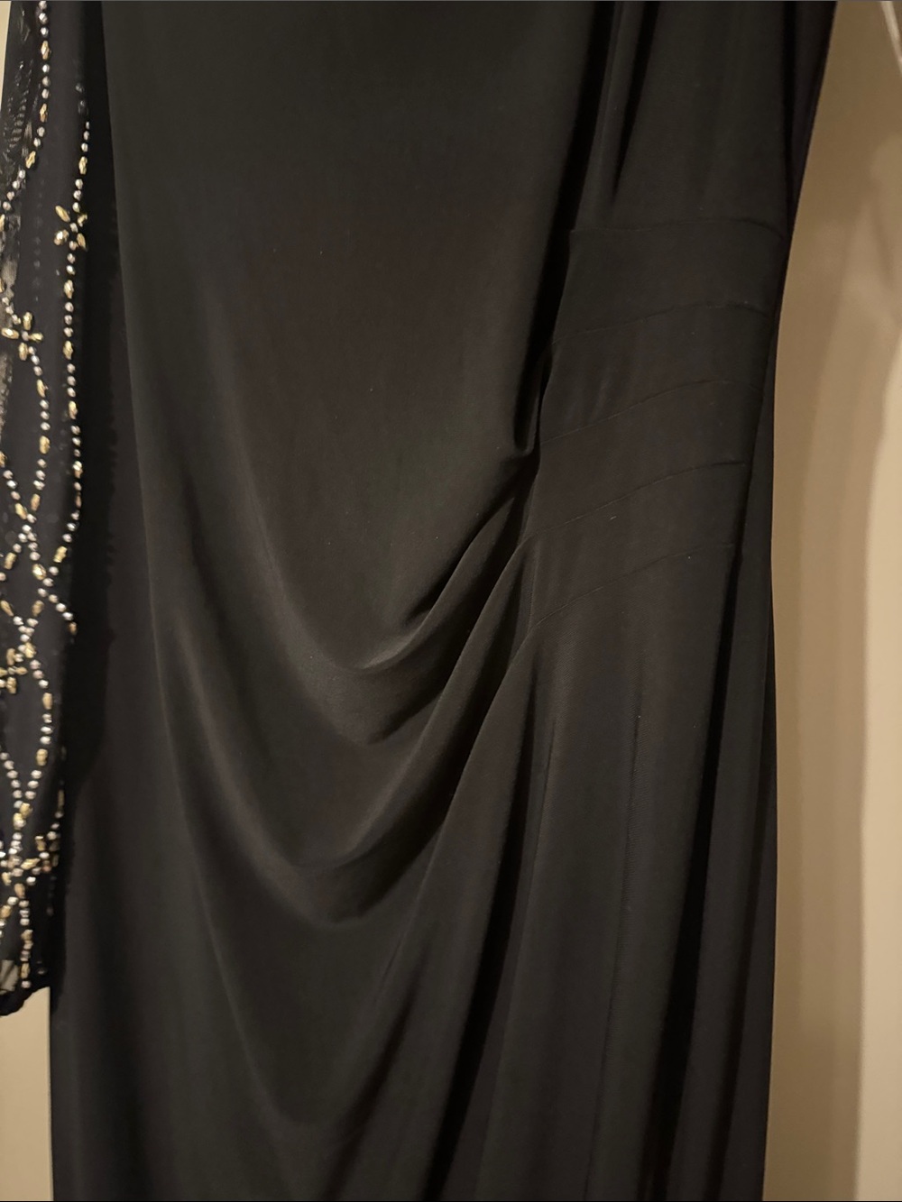 NWOT Marina Off the Shoulder Long Sleeve Beaded Midi Dress, Black, size Large - Picture 5 of 10